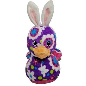 Mary Meyer Print Pizzazz Floral Plush Duck With Bunny Ears Funny Buns Ducks Nwt